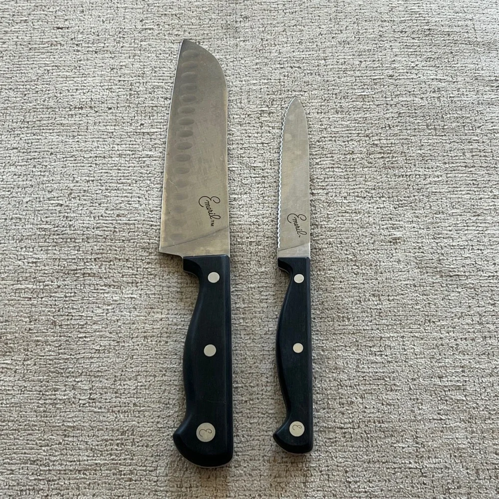 Emeril Lagasse 2 Pc Knife Set 7 Inch Santoku and 5 Inch Serrated Utility Knife